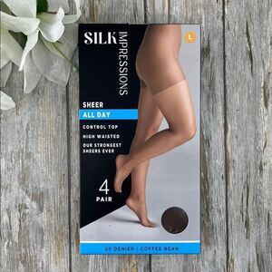 Silk Impressions 20 Denier Sheer Tights and Control Top Pantyhose 4-Pack Size L
